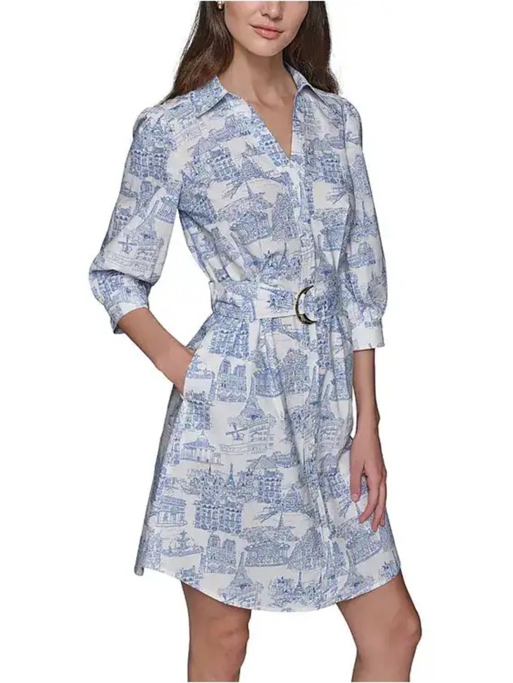 Karl Lagerfeld White and Blue Printed Midi Dress - Picture 7 of 7